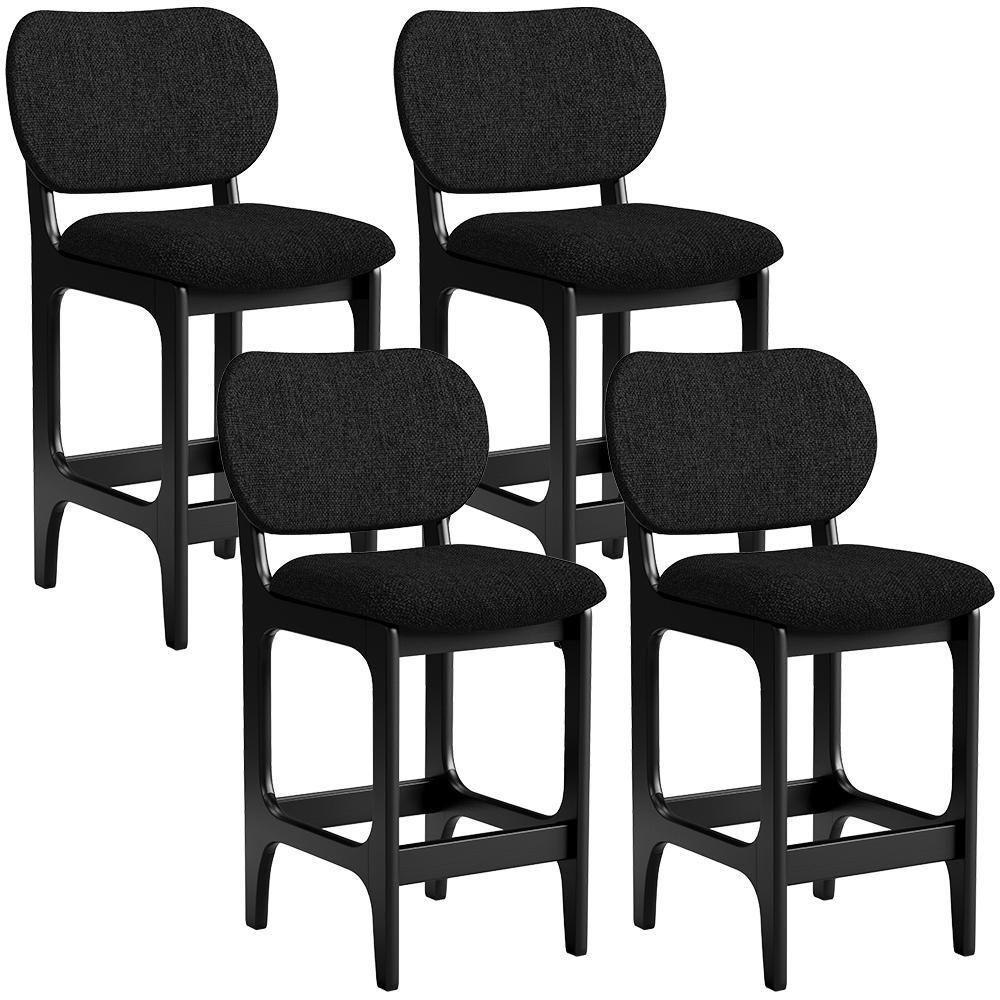 Kit 04 Banquetas Baixa Bar Cozinha E Sala De Jantar Fixa Betta L02 Preto Linho Chumbo - 1