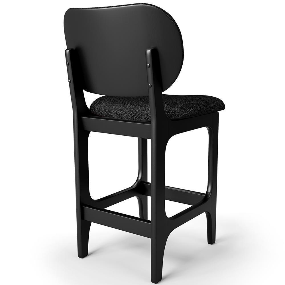 Kit 04 Banquetas Baixa Bar Cozinha E Sala De Jantar Fixa Betta L02 Preto Linho Chumbo - 7