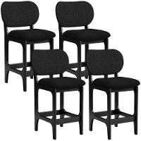 Kit 04 Banquetas Baixa Bar Cozinha E Sala De Jantar Fixa Betta L02 Preto Linho Chumbo - 1