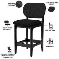 Kit 04 Banquetas Baixa Bar Cozinha E Sala De Jantar Fixa Betta L02 Preto Linho Chumbo - 3