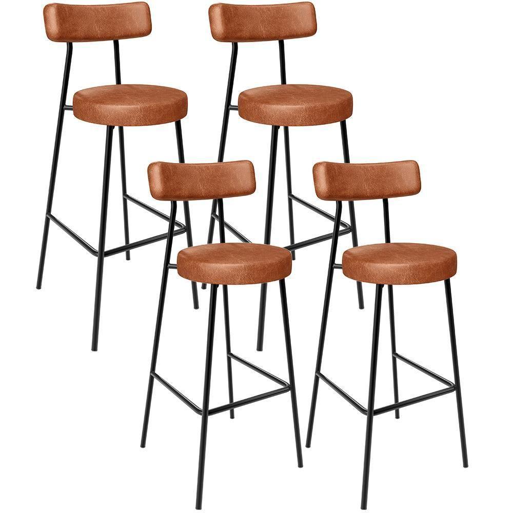 Kit 04 Banquetas Altas Bar Cozinha Sala De Jantar Em Aço Milão L02 Couríssimo Camel - 1
