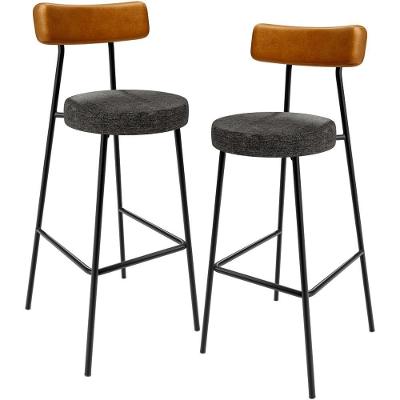 Kit 02 Banquetas Alta Cozinha Sala De Jantar Milão L02 Couríssimo Whisky Linho Chumbo