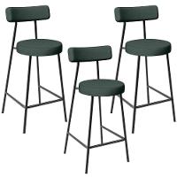 Kit 03 Banquetas Baixa Para Cozinha Sala De Jantar Bancada Milão L02 Linho Verde Musgo - 1