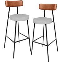 Kit 02 Banquetas Alta Cozinha Sala Jantar Aço Milão L02 Couríssimo Camel Linho Cinza - 1