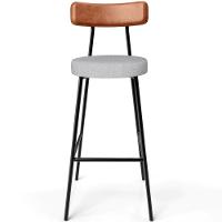 Kit 02 Banquetas Alta Cozinha Sala Jantar Aço Milão L02 Couríssimo Camel Linho Cinza - 5