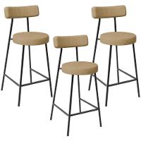 Kit 03 Banquetas Baixa Para Cozinha Sala De Jantar Bancada Milão L02 Linho Bege Escuro - 1