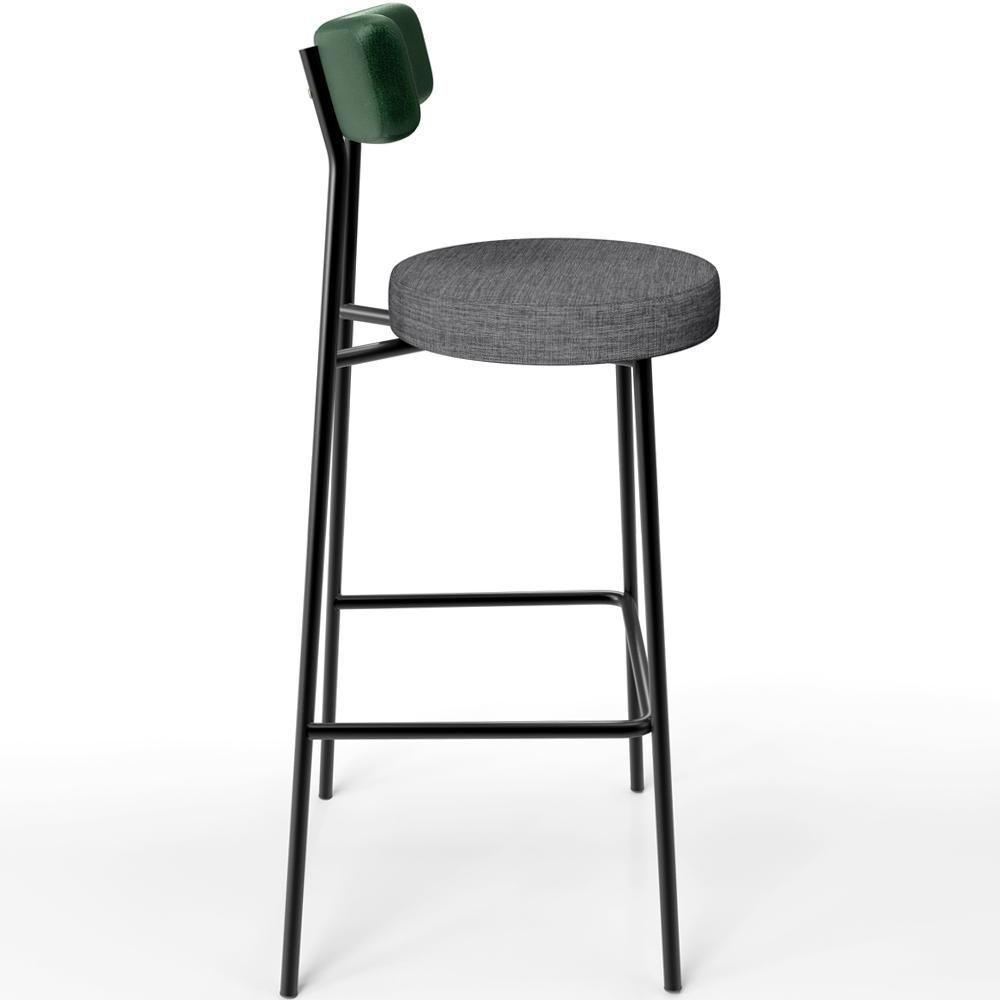 Banqueta Alta Bar Cozinha Sala De Jantar Milão L02 Facto Verde Musgo Linho Cinza Escuro - 2