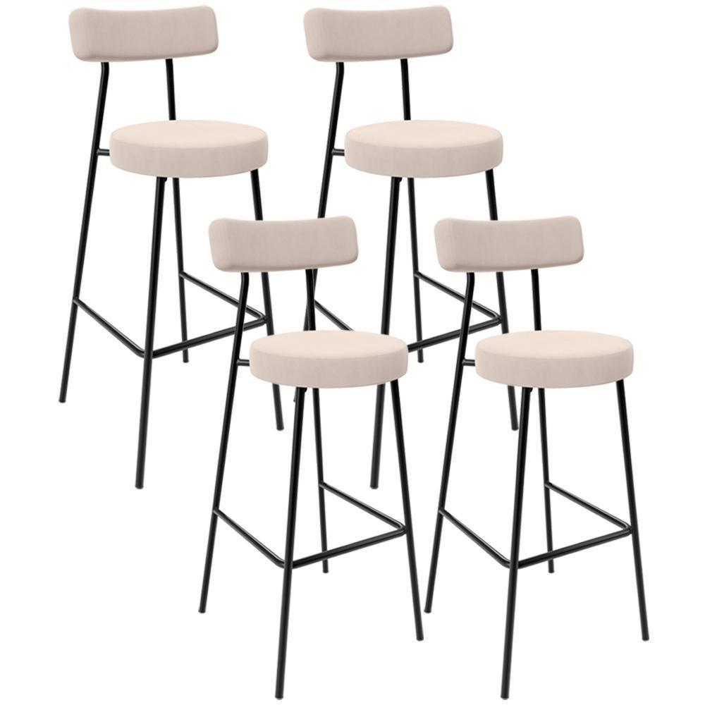 Kit 04 Banquetas Altas Bar Cozinha Sala De Jantar Em Aço Milão L02 Suede Bege - 1
