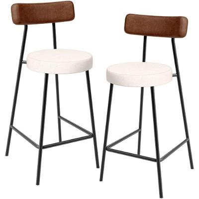 Kit 02 Banquetas Baixa Cozinha Sala De Jantar Milão L02 Couríssimo Marrom Linho Cru