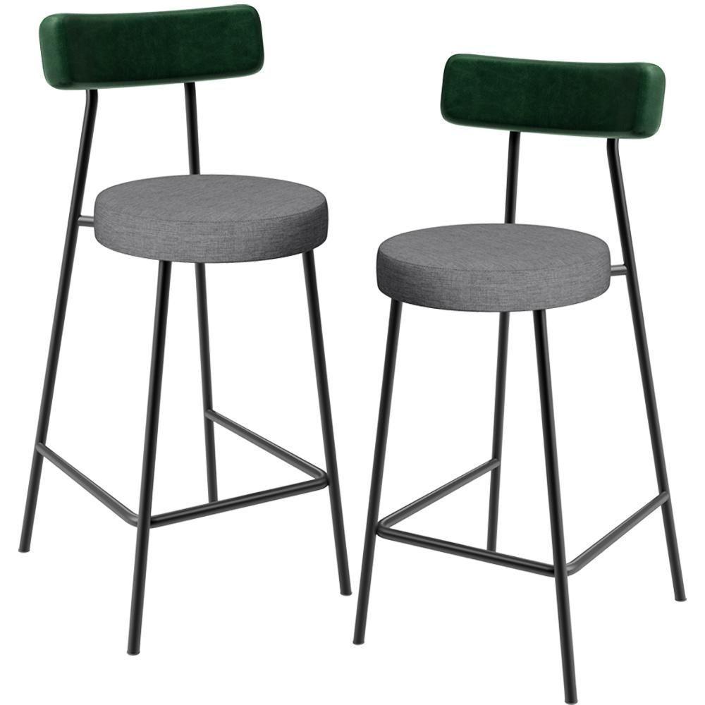 Kit 02 Banquetas Baixa Cozinha E Sala Jantar Bancada Milão L02 Facto Verde Cinza Escuro - 1