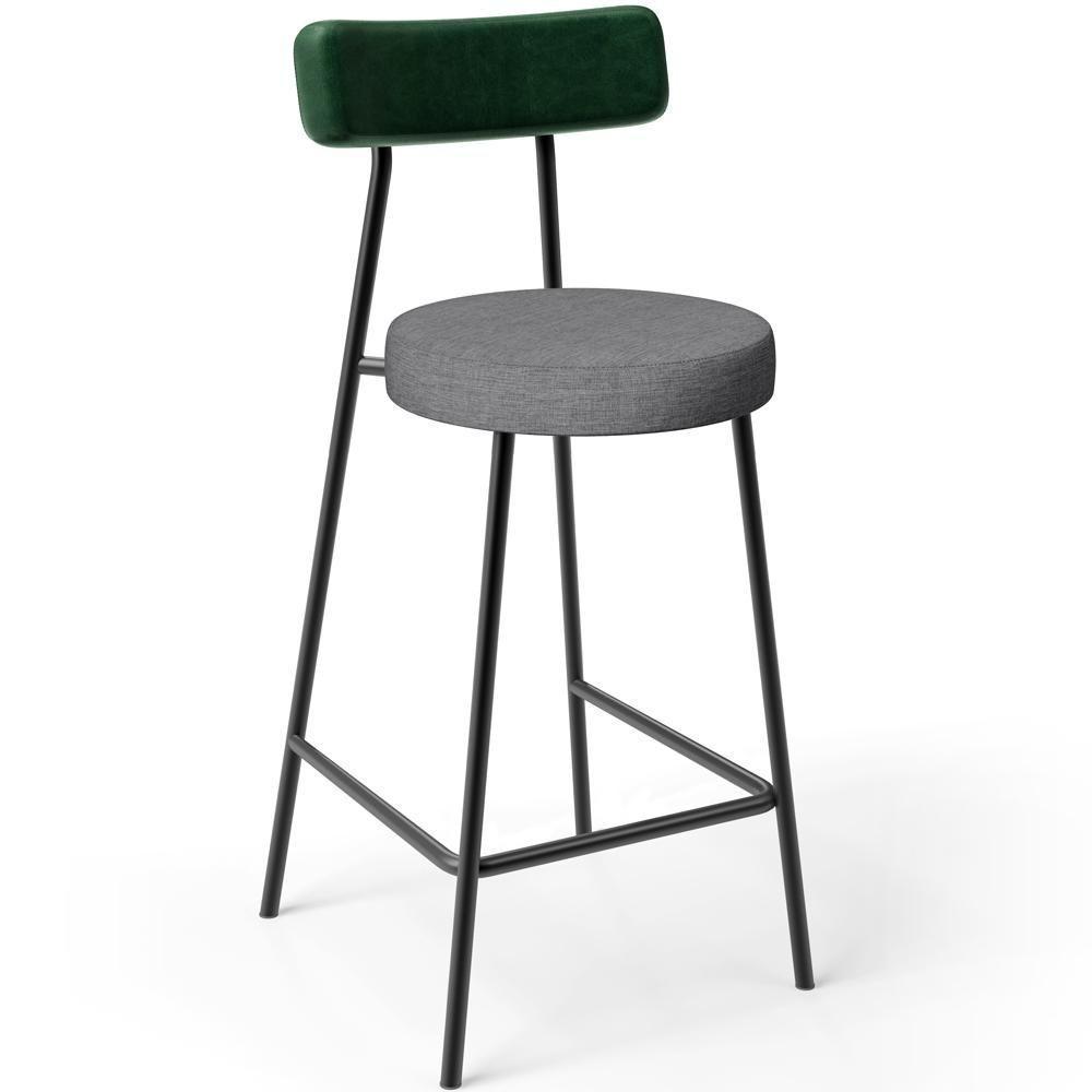 Kit 02 Banquetas Baixa Cozinha E Sala Jantar Bancada Milão L02 Facto Verde Cinza Escuro - 7