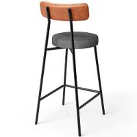 Kit 02 Banquetas Baixa Cozinha Jantar Milão L02 Couríssimo Camel Linho Cinza Escuro