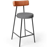 Kit 02 Banquetas Baixa Cozinha Jantar Milão L02 Couríssimo Camel Linho Cinza Escuro - 8