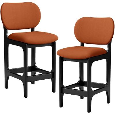 Kit 02 Banquetas Baixa Betta L02 Assento em Tecido Base Fixa com Encosto Preto para Cozinha