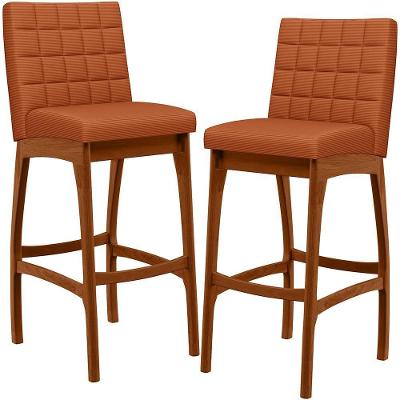 Kit 02 Banquetas Altas Mila L02 Assento em Tecido Base Fixa com Encosto Terracota