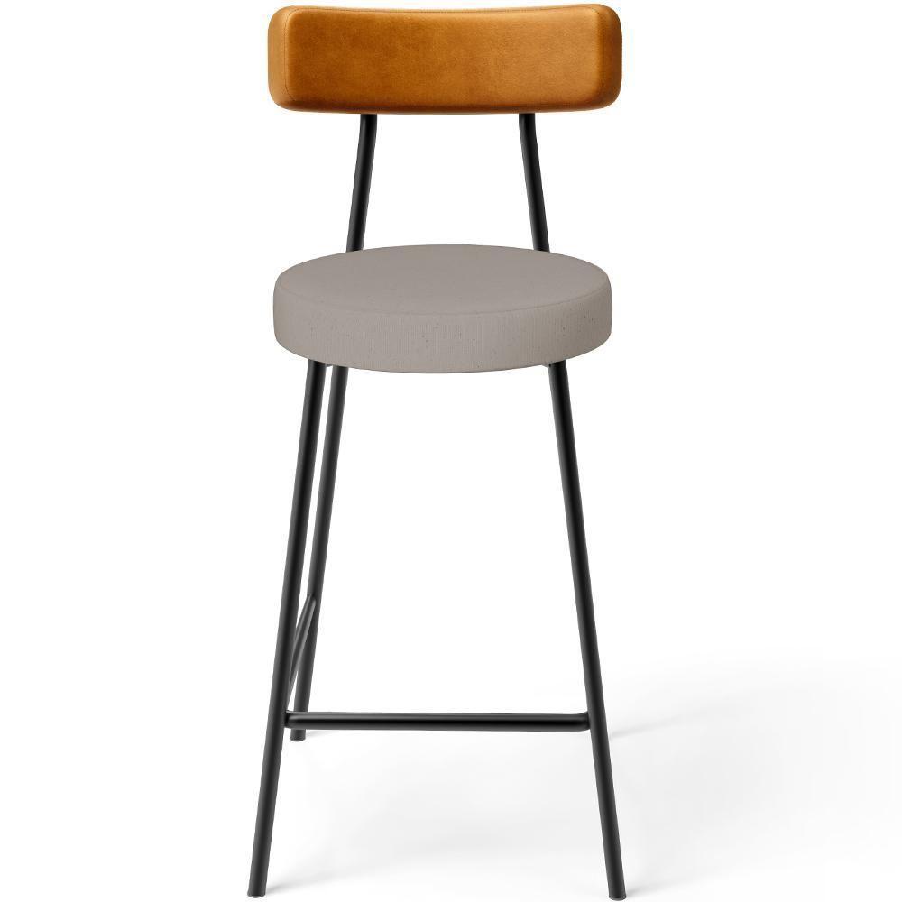 Kit 02 Banquetas Baixa Bar Cozinha Sala Jantar Milão L02 Couríssimo Whisky Linho Bege - 7