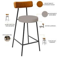 Kit 02 Banquetas Baixa Bar Cozinha Sala Jantar Milão L02 Couríssimo Whisky Linho Bege - 6