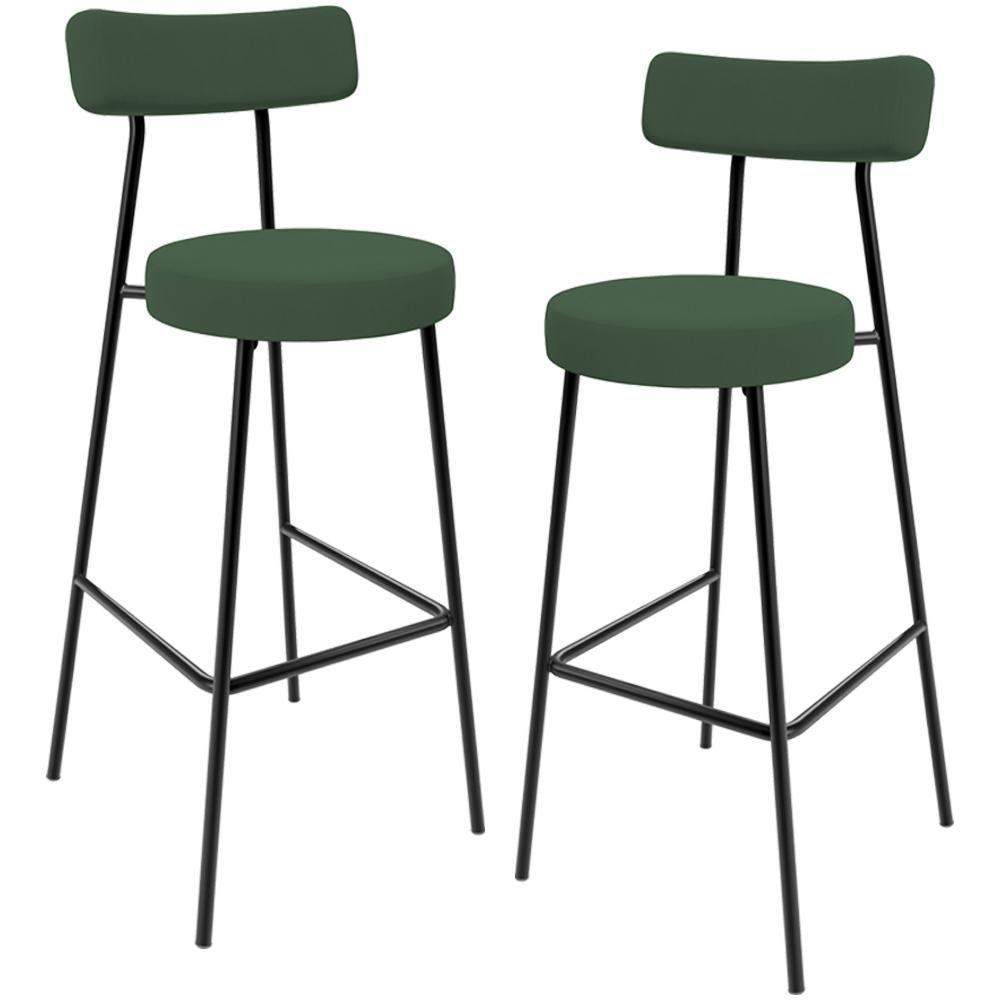 Kit 02 Banquetas Alta Bar Cozinha Sala De Jantar Em Aço Milão F01 Suede Verde Musgo - 1