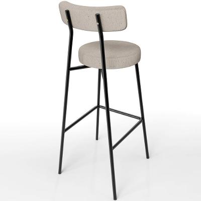 Kit 02 Banquetas Alta Bar Milão L02 Assento em Linho Base em Aço com Encosto Bege