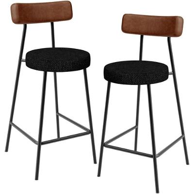 Kit 02 Banquetas Baixa Cozinha Sala De Jantar Milão L02 Couríssimo Marrom Linho Chumbo