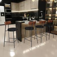 Kit 02 Banquetas Baixa Cozinha Sala De Jantar Milão L02 Couríssimo Marrom Linho Chumbo - 2