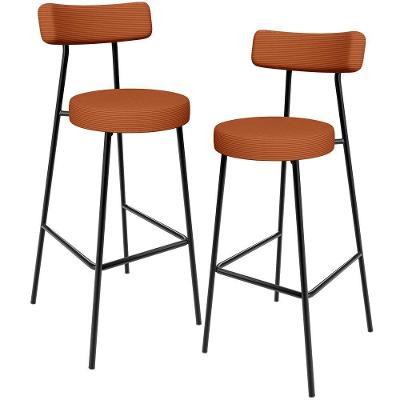 Kit 02 Banquetas Alta Bar Cozinha Sala De Jantar Em Aço Milão L02 Tecido Terracota