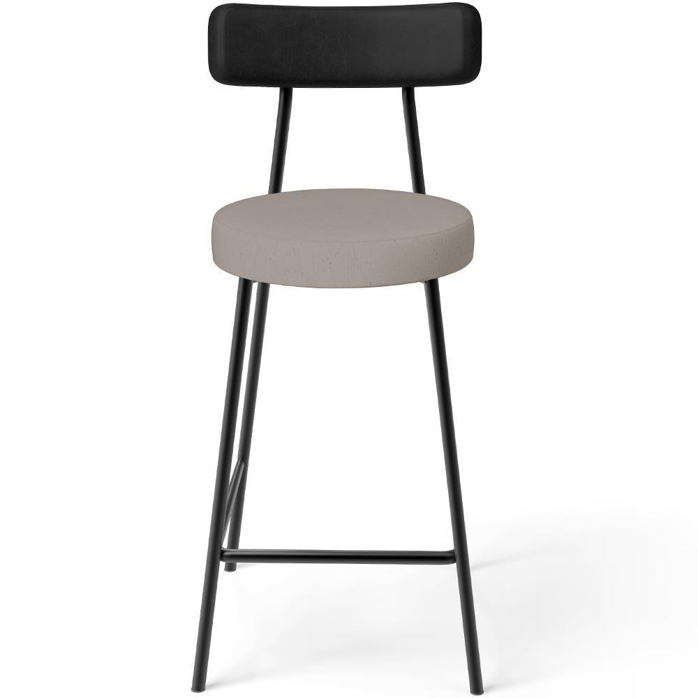 Kit 02 Banquetas Baixa Bar Cozinha Sala Jantar Milão L02 Couríssimo Preto Linho Bege - 4