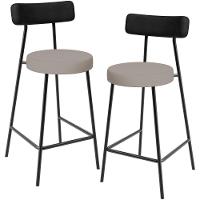 Kit 02 Banquetas Baixa Bar Cozinha Sala Jantar Milão L02 Couríssimo Preto Linho Bege - 1