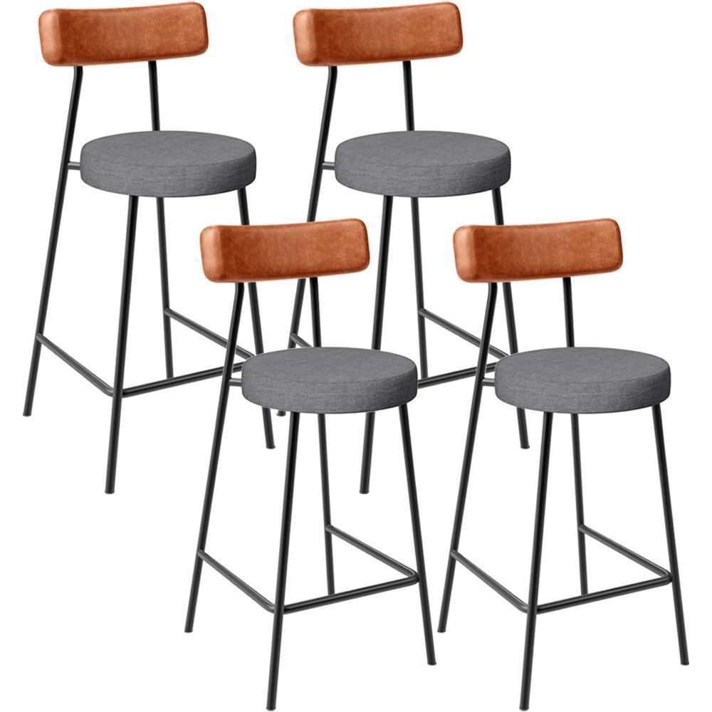 Kit 04 Banquetas Baixa Cozinha Jantar Milão L02 Couríssimo Camel Linho Cinza Escuro - 1