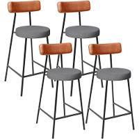 Kit 04 Banquetas Baixa Cozinha Jantar Milão L02 Couríssimo Camel Linho Cinza Escuro - 1