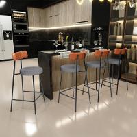 Kit 04 Banquetas Baixa Cozinha Jantar Milão L02 Couríssimo Camel Linho Cinza Escuro - 2