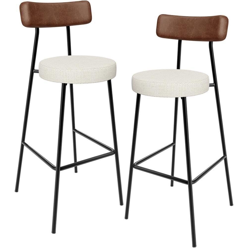 Kit 02 Banquetas Alta Cozinha Sala Jantar Milão L02 Couríssimo Marrom Linho Champagne - 1