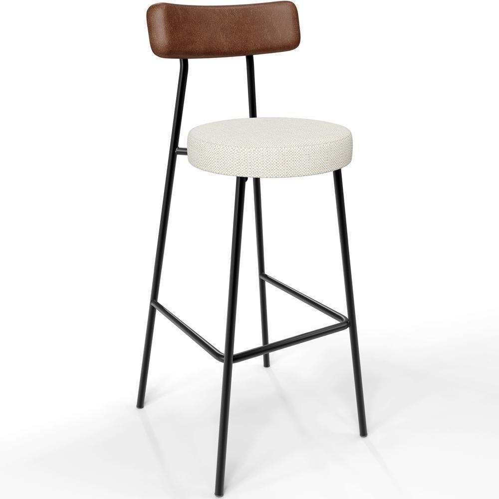 Kit 02 Banquetas Alta Cozinha Sala Jantar Milão L02 Couríssimo Marrom Linho Champagne - 7