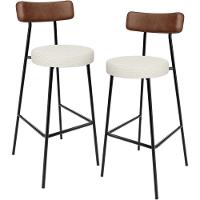 Kit 02 Banquetas Alta Cozinha Sala Jantar Milão L02 Couríssimo Marrom Linho Champagne - 1