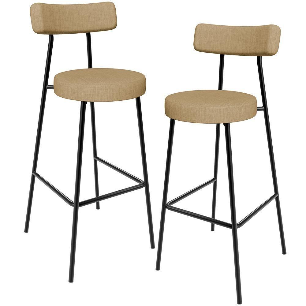 Kit 02 Banquetas Alta Bar Cozinha Sala De Jantar Em Aço Milão L02 Linho Bege Escuro - 1