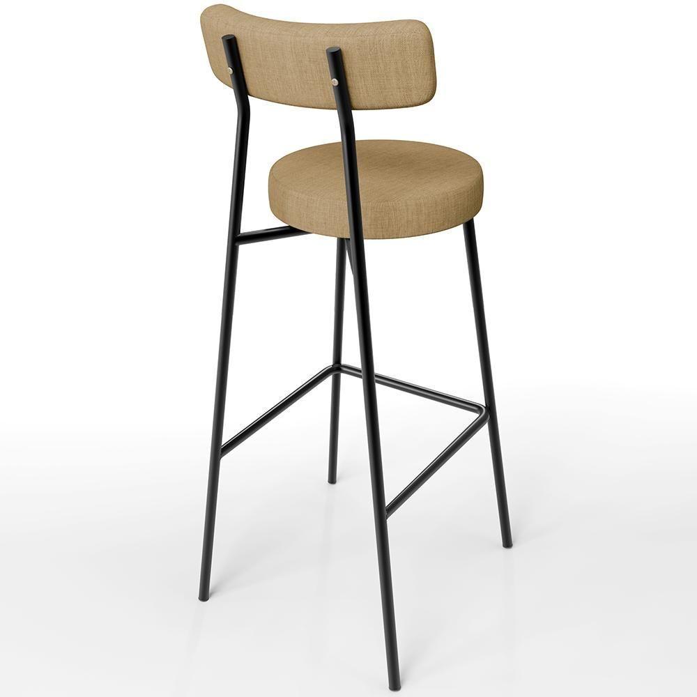 Kit 02 Banquetas Alta Bar Cozinha Sala De Jantar Em Aço Milão L02 Linho Bege Escuro - 4