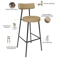 Kit 02 Banquetas Alta Bar Cozinha Sala De Jantar Em Aço Milão L02 Linho Bege Escuro - 7