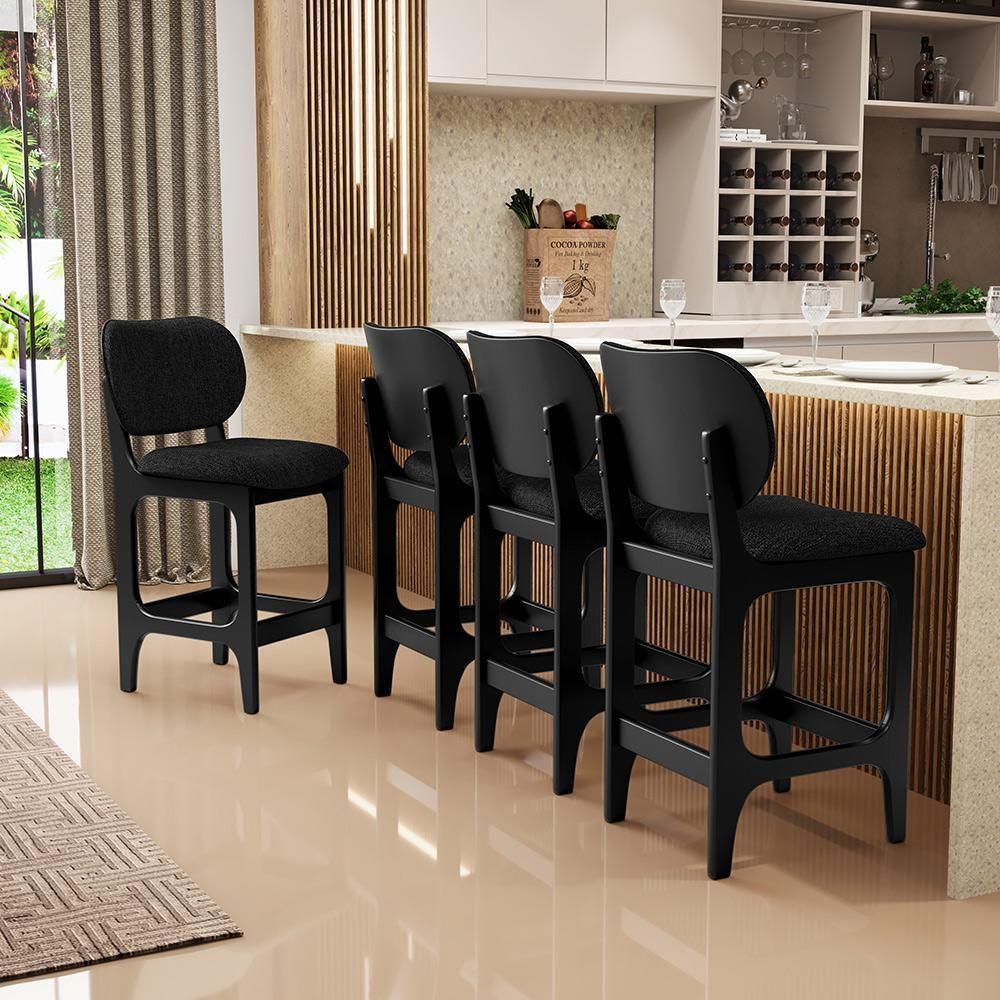 Kit 02 Banquetas Baixa Bar Cozinha E Sala De Jantar Fixa Betta L02 Preto Linho Chumbo - 2