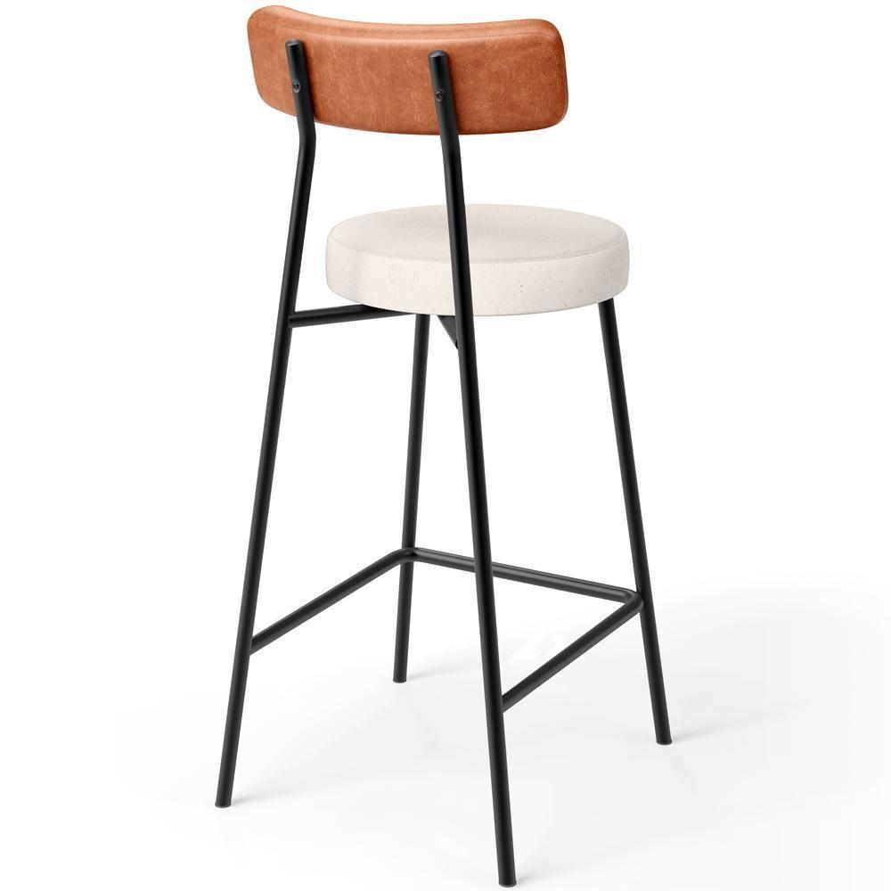 Kit 02 Banquetas Baixa Cozinha Sala Jantar Milão L02 Couríssimo Camel Linho Cru Decor - 3