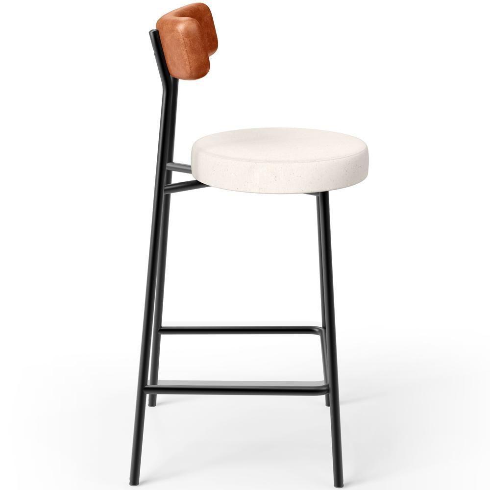 Kit 02 Banquetas Baixa Cozinha Sala Jantar Milão L02 Couríssimo Camel Linho Cru Decor - 4