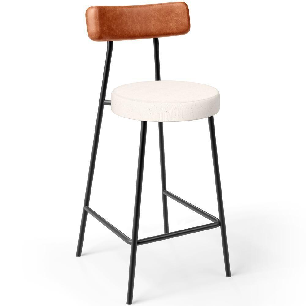 Kit 02 Banquetas Baixa Cozinha Sala Jantar Milão L02 Couríssimo Camel Linho Cru Decor - 8