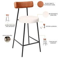 Kit 02 Banquetas Baixa Cozinha Sala Jantar Milão L02 Couríssimo Camel Linho Cru Decor - 2
