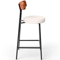 Kit 02 Banquetas Baixa Cozinha Sala Jantar Milão L02 Couríssimo Camel Linho Cru Decor