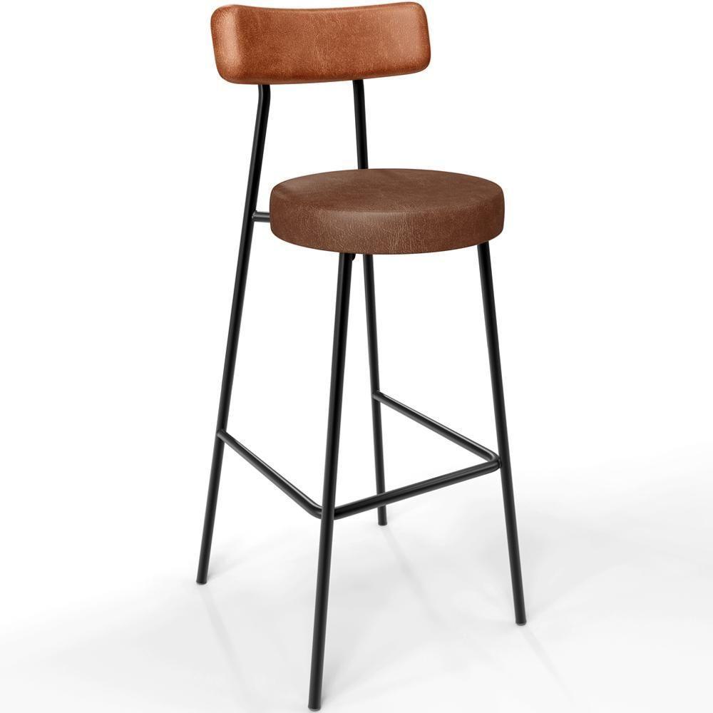 Banqueta Alta Bar Cozinha Sala De Jantar Milão L02 Couríssimo Camel Marrom - 1