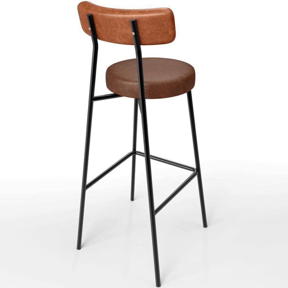 Banqueta Alta Bar Cozinha Sala De Jantar Milão L02 Couríssimo Camel Marrom - 4