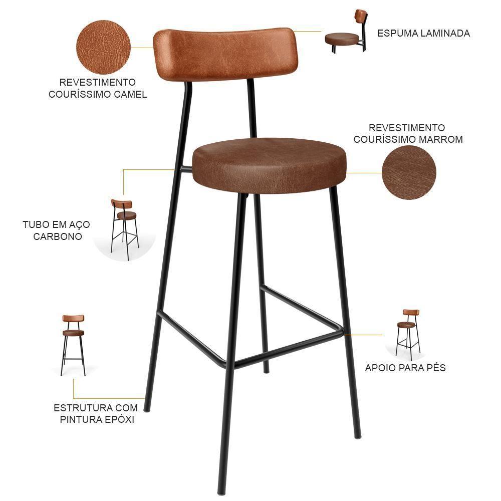 Banqueta Alta Bar Cozinha Sala De Jantar Milão L02 Couríssimo Camel Marrom - 7