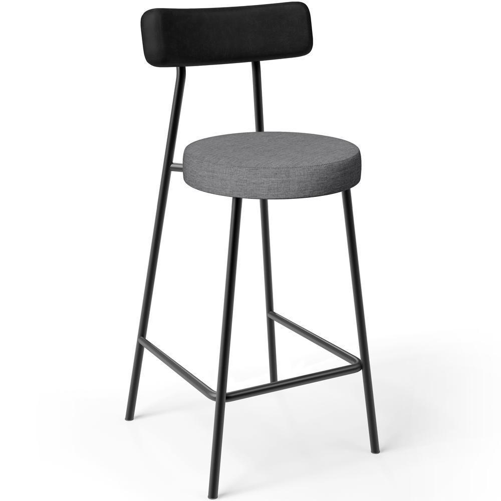 Kit 02 Banquetas Baixa Cozinha Jantar Milão L02 Couríssimo Preto Linho Cinza Escuro - 3