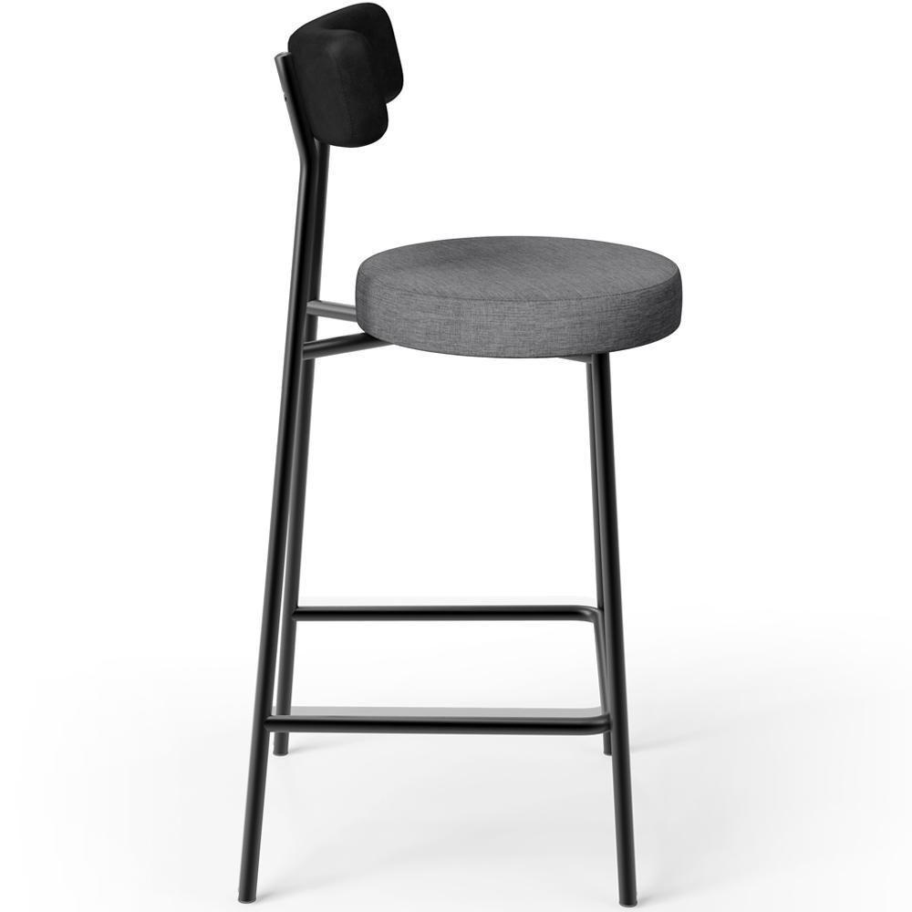 Kit 02 Banquetas Baixa Cozinha Jantar Milão L02 Couríssimo Preto Linho Cinza Escuro - 4