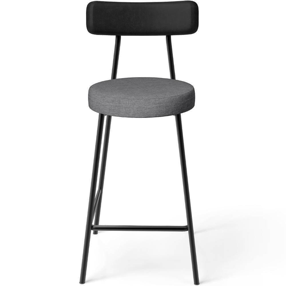 Kit 02 Banquetas Baixa Cozinha Jantar Milão L02 Couríssimo Preto Linho Cinza Escuro - 5