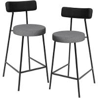 Kit 02 Banquetas Baixa Cozinha Jantar Milão L02 Couríssimo Preto Linho Cinza Escuro - 1